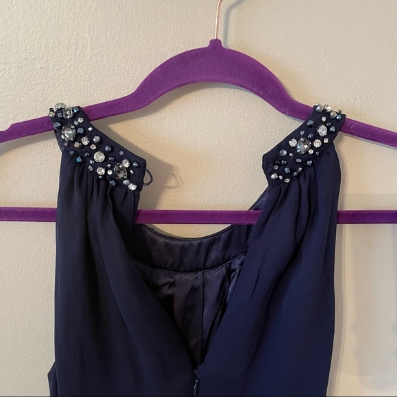 Eliza J Beaded Halter Tiered Chiffon Gown - Picture 6 of 10